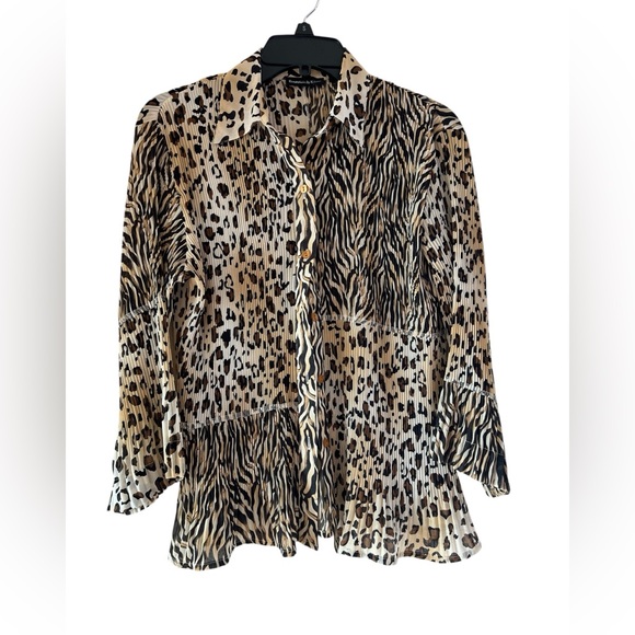 Essentials by Milano Zebra and Leopard Print Button Down Shirt - Picture 1 of 4